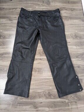Power Trip Mens Motorcycle Pants Size 44 Zipup Leg Snap Hem 100% Genuine Leather